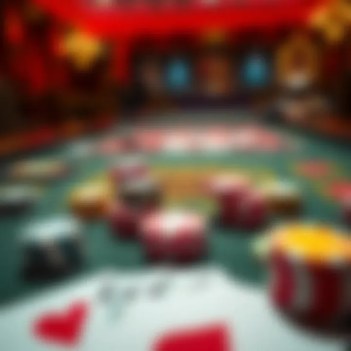 A close-up of a Baccarat table with cards and chips, showing an intense gaming atmosphere