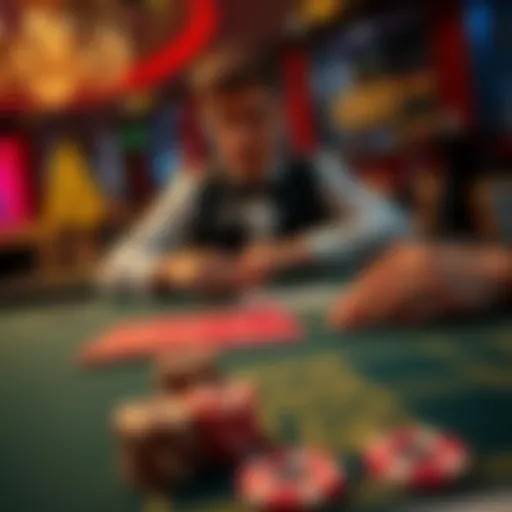 A player focused on a Baccarat table with cards and chips during gameplay