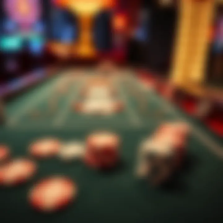 A close-up view of a Baccarat game table with cards and chips arranged for play.