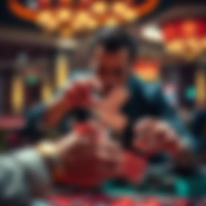 A frustrated player throws cards at a dealer after losing at Baccarat in a casino