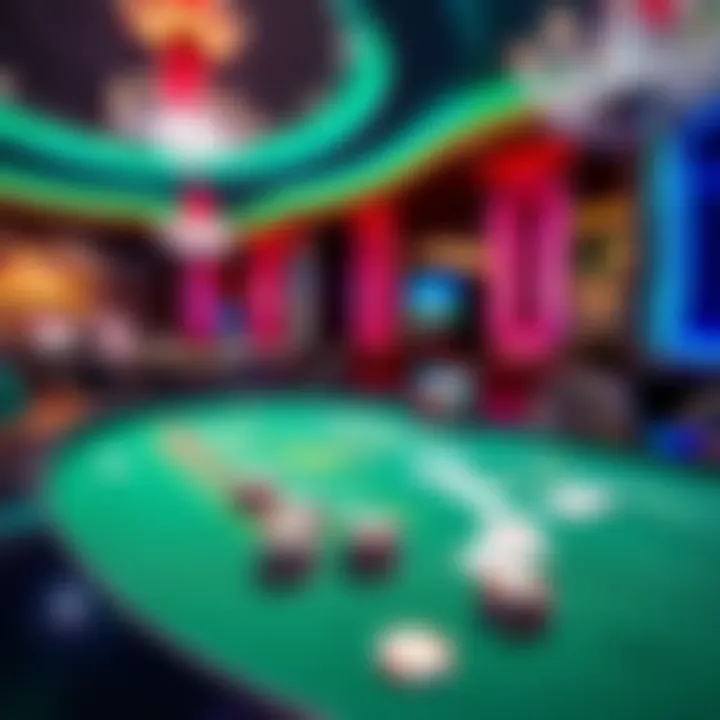 A vibrant Baccarat table with chips and cards in a Las Vegas casino, showcasing an exciting gaming atmosphere.