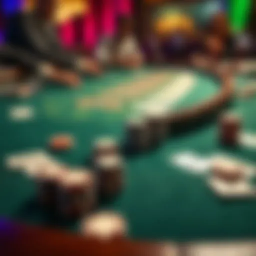 A Baccarat table showcasing cards and chips with players engaging in the game