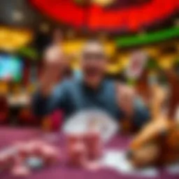Baccarat Winning Moment A player celebrating a big win at the Borgata Casino, displaying excitement with chips and cards on the table.