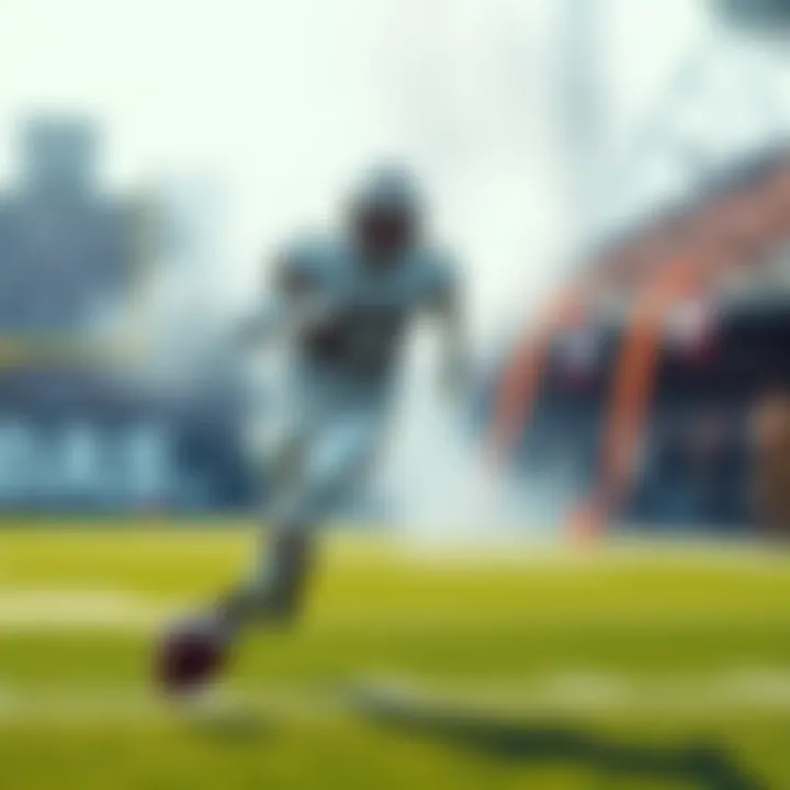 A backup player dashes down the field with the football, fans in the background showing mixed emotions