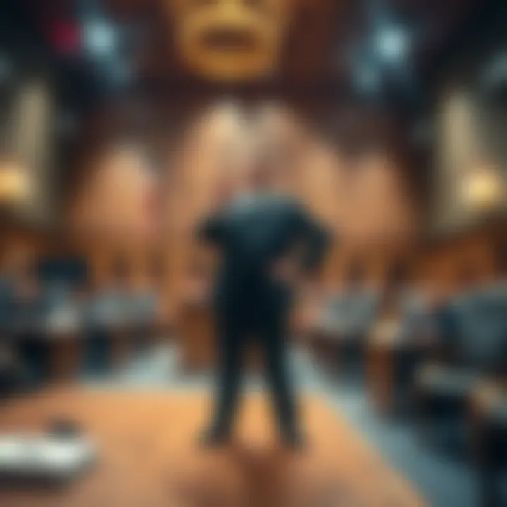 A bailiff stands confidently in a courtroom, making an unexpected ruling that stuns everyone present.