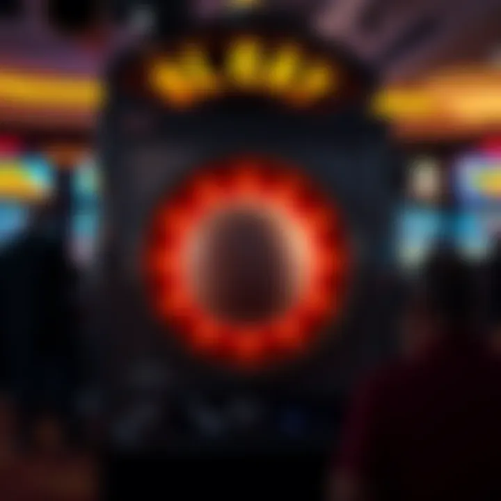 A casino slot machine showing a ball lodged inside, surrounded by surprised players watching.