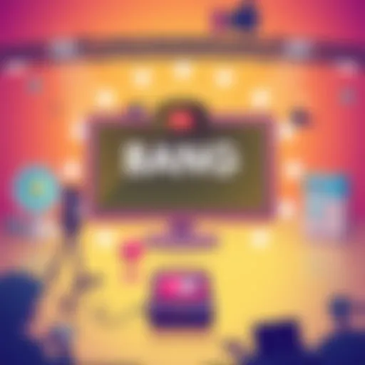 An illustration showing the latest information about BANG with a bright background and icons representing news and trends