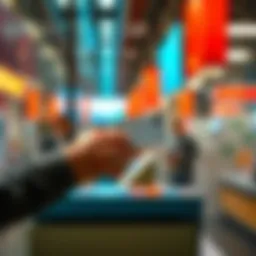 Individual submitting identification at a bank for verification during a money transfer