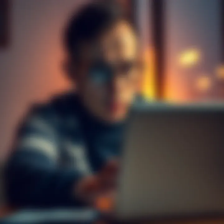 A person looking worried while checking their bank account on a laptop with a warning message
