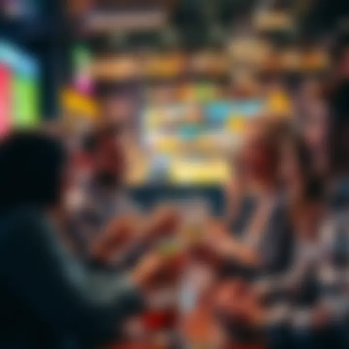 A lively bar scene where people are exchanging compliments and enjoying drinks, with smiles and laughter