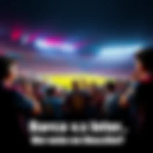 Fans eagerly awaiting the match between Barca and Inter, showcasing team jerseys and excitement in the stands.