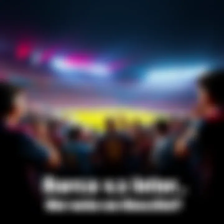 Fans eagerly awaiting the match between Barca and Inter, showcasing team jerseys and excitement in the stands.