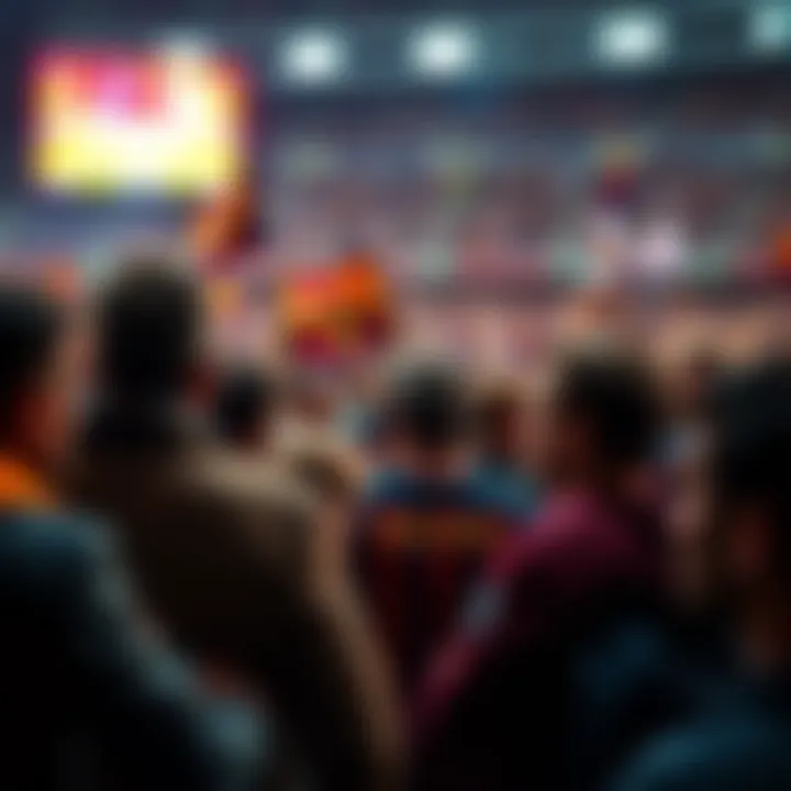 Barcelona supporters gathered, talking passionately about their team's underdog status and potential success in upcoming matches.