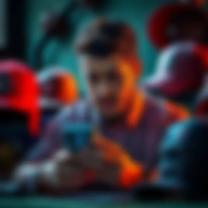 A person looking frustrated while checking baseball betting odds on a smartphone, surrounded by baseball gear