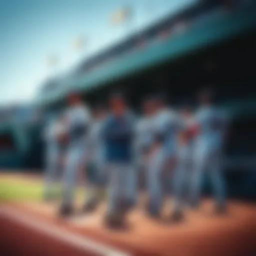 A group of baseball relievers warming up in the bullpen, preparing to support the team during a game