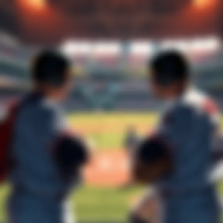 Two baseball players in a dugout strategizing for the game