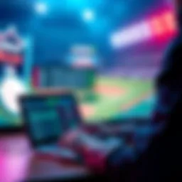 Baseball Betting Analysis A person analyzing MLB betting odds on a laptop with baseball graphics in the background