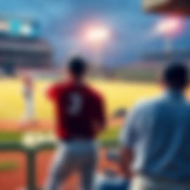 Baseball betting analysis A baseball field with players in action during a match, showcasing the excitement of betting on games.