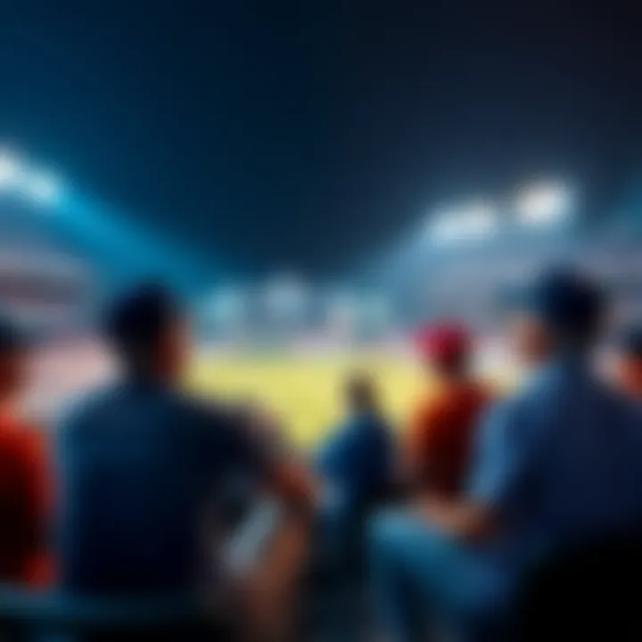 People watching a baseball game while discussing bets