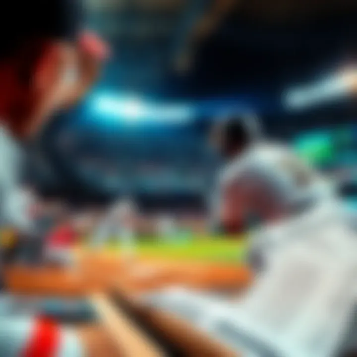 A baseball player in action during a game, with a focus on the crowd and betting slips in the foreground.