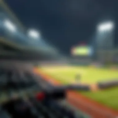 A baseball field during a game with players in action and fans cheering in the stands.