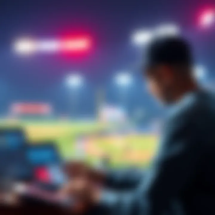 A person analyzing MLB statistics and placing a bet on a baseball game
