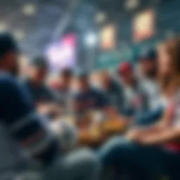 Baseball Fans Discussing MLB Season A group of baseball fans engaged in a lively discussion about the current MLB season, surrounded by team jerseys and snacks.