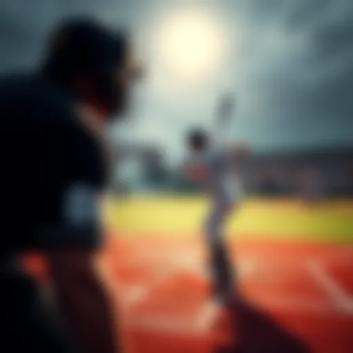 A tense moment on a baseball field with players and spectators reacting to a controversial call, showing a player in the batter's box and an umpire making a decision.