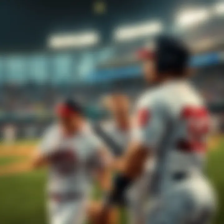 Baseball game chaos A chaotic moment in a baseball game where players react to unexpected errors, showing players on the field with tense expressions
