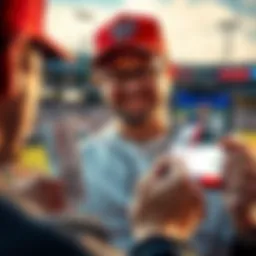 A frustrated baseball fan holds a ticket and looks at a smartphone showing a betting app with a disputed strike call during a Nationals vs. Mariners game.