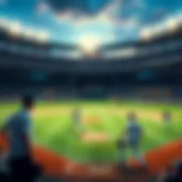 A baseball field with players and fans, showing vibrant action during a game, representing betting strategies for MLB.