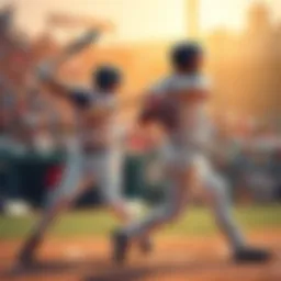 Baseball players hitting home runs Two baseball players swinging bats during a game, with one hitting a home run
