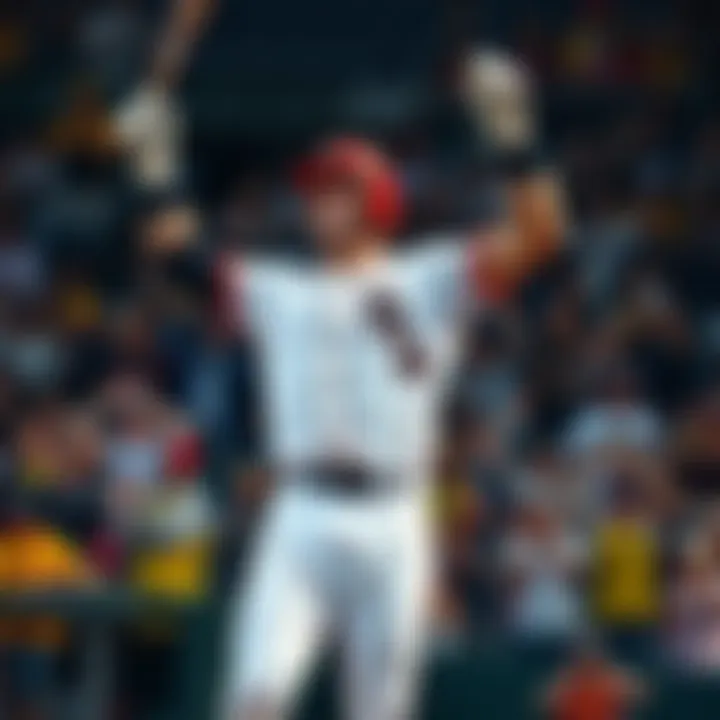 Baseball player celebrating a home run A baseball player joyfully celebrating after hitting a home run, with fans cheering in the background