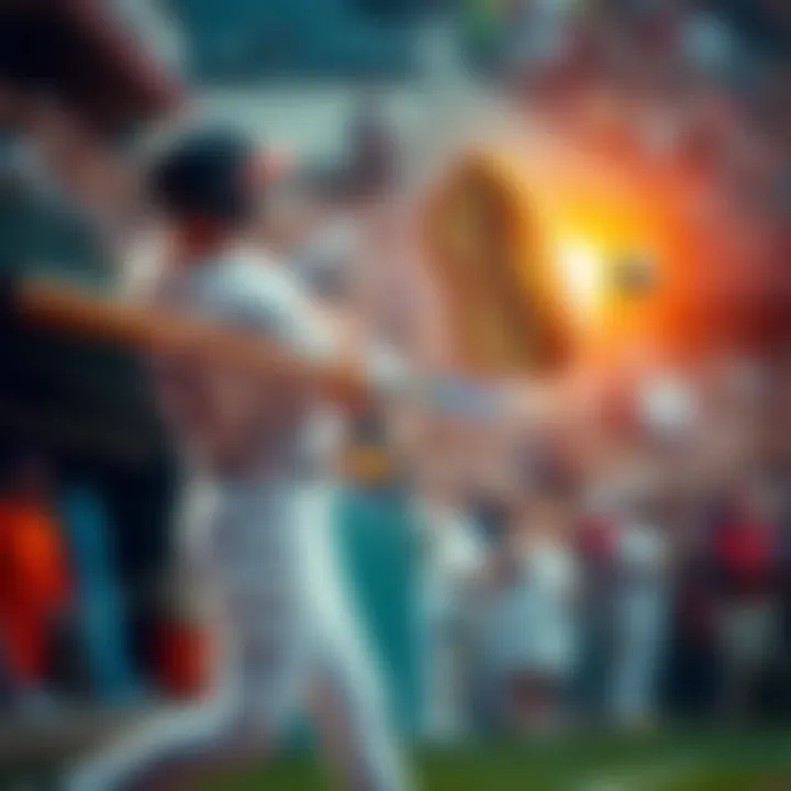 Baseball player hitting a loaf of bread A baseball player swings a bat, hitting a fresh loaf of bread instead of a baseball, with fans cheering in the background