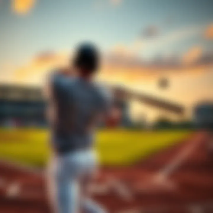 A baseball player swings at a pitch, making contact as the ball flies into the sky during a game.