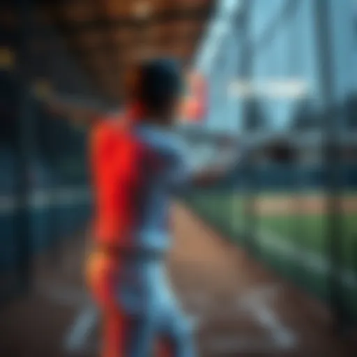 A baseball player practicing their swing at the batting cage