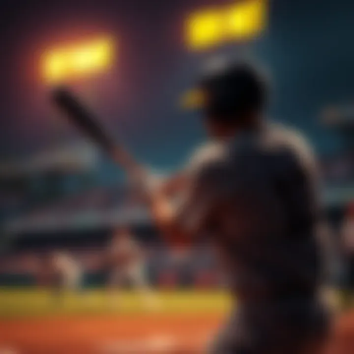A baseball player swinging and missing at a pitch, with the umpire signaling a strikeout in the background.