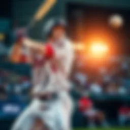 A baseball player in mid-swing trying to hit a ball during a game, with a focused expression.