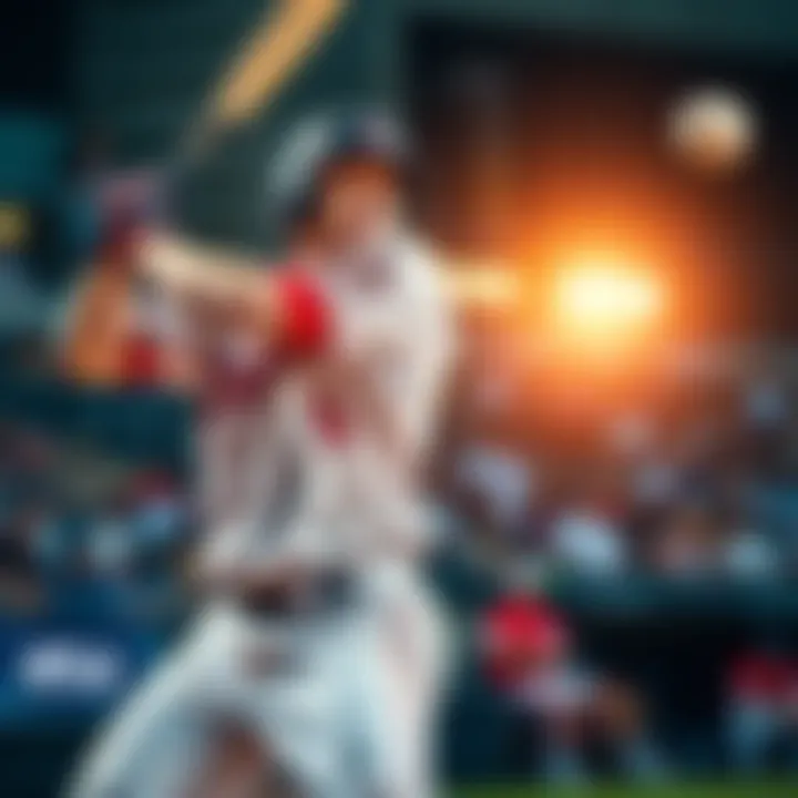Baseball player swinging at a pitch A baseball player in mid-swing trying to hit a ball during a game, with a focused expression.