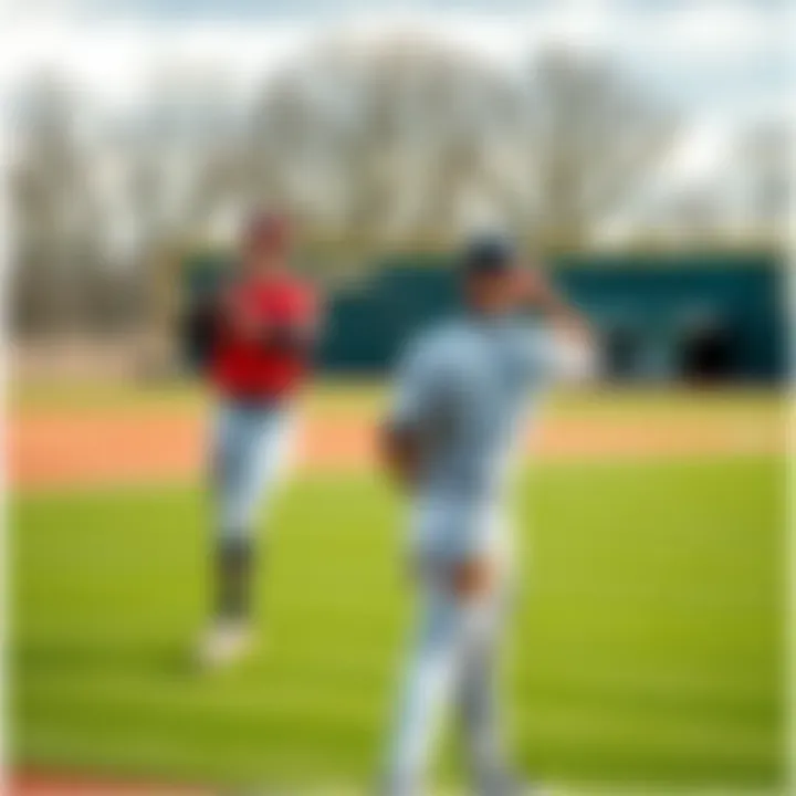 Two baseball players training on the field during spring training