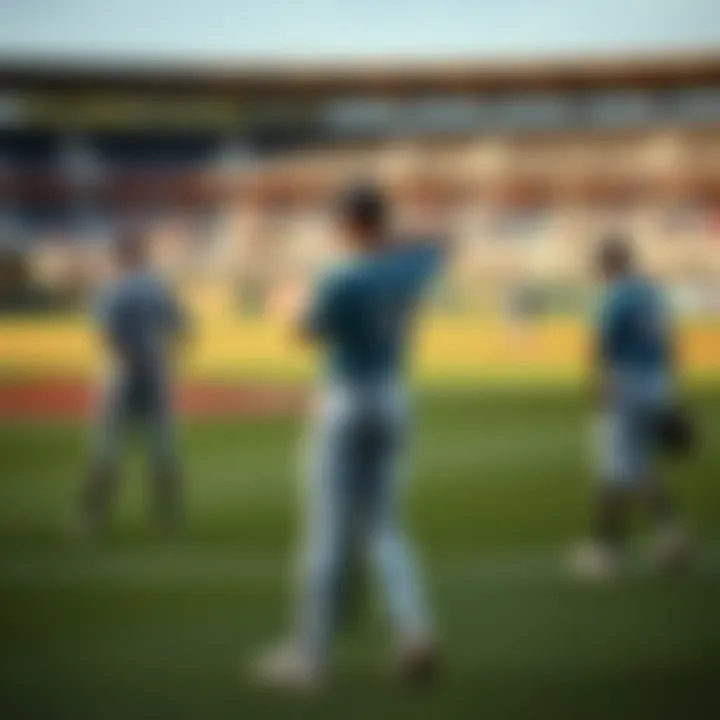 Baseball players stretching and practicing on the field during preseason