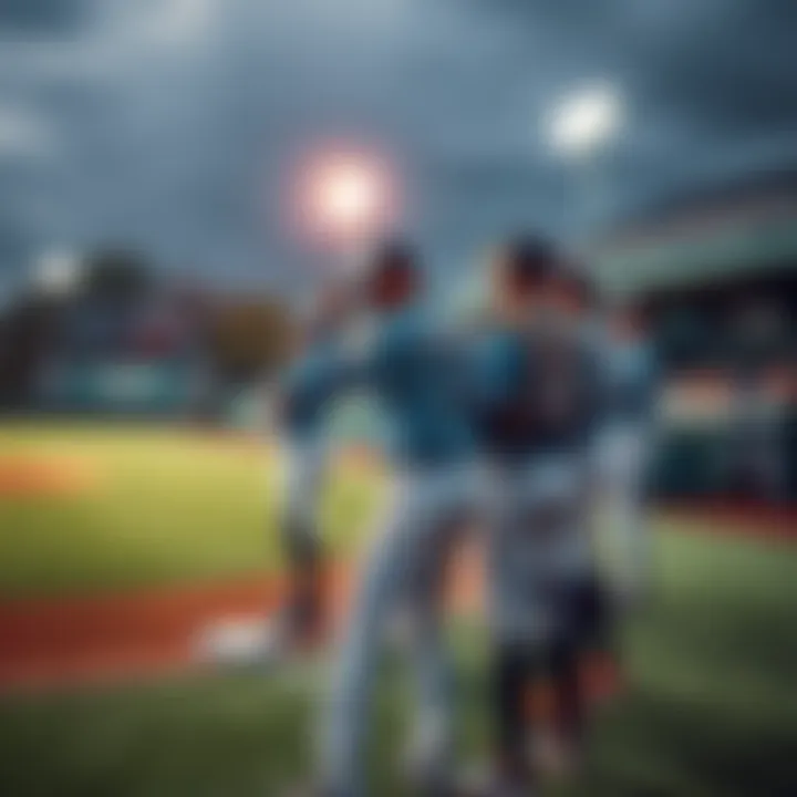 A group of players warming up on the baseball field, showcasing new talents and team spirit