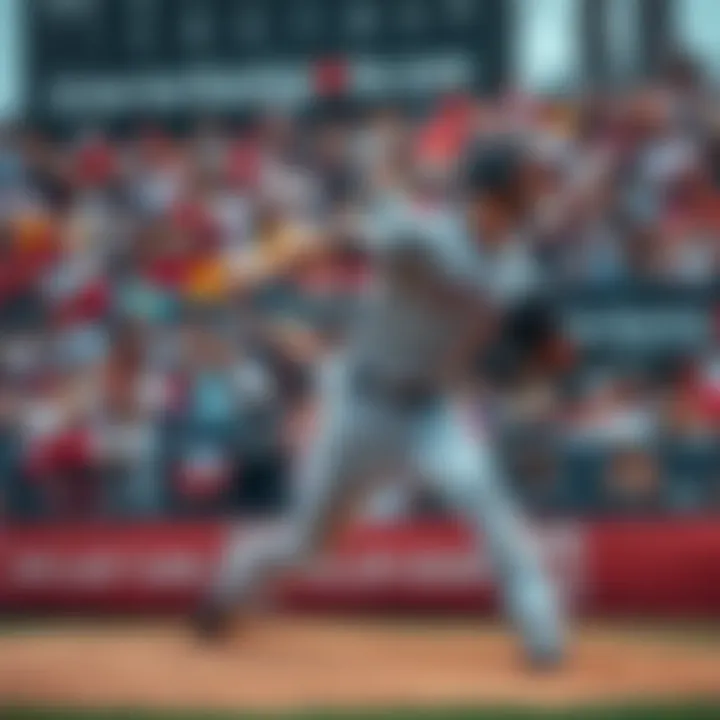 A baseball player in action, throwing a pitch that leads to a strikeout, with fans cheering in the background.