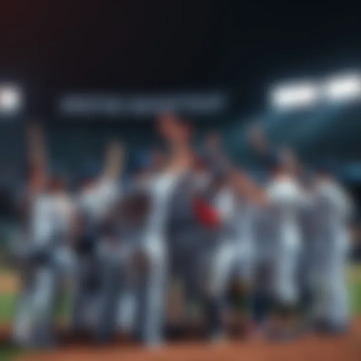 A baseball team celebrating a win, showcasing their unity and strategy success, symbolizing the Moneyball approach.