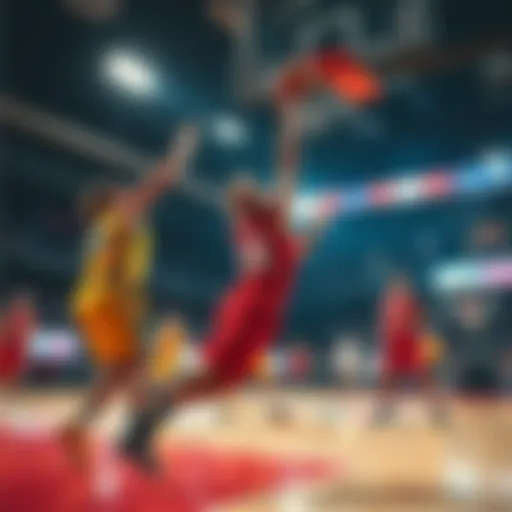 Players scoring points during a high-scoring basketball game