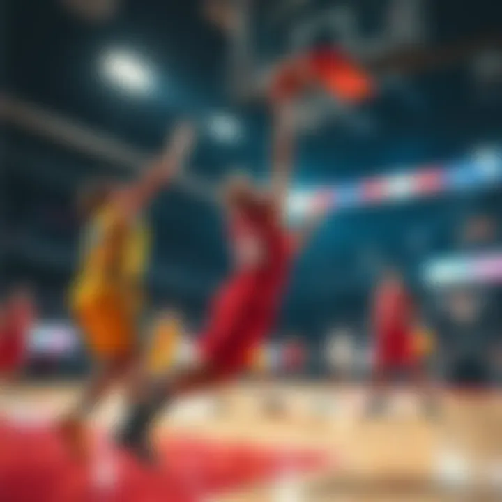 Players scoring points during a high-scoring basketball game