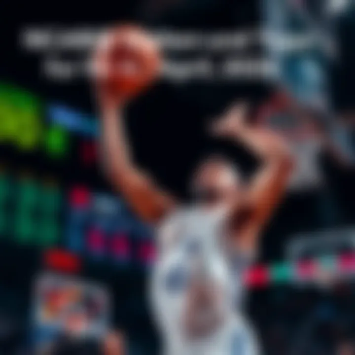 A basketball player making a shot with betting odds graphics in the background