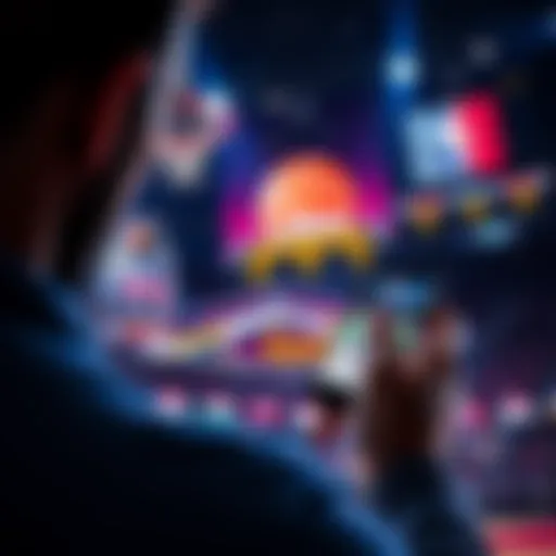 A person looking at a betting app on their phone with basketball graphics in the background