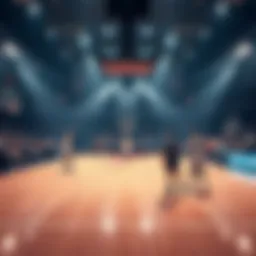 Players on the basketball court during a game, with one player visibly missing, creating a sense of anticipation