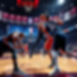 Basketball game action Players engaged in an intense NBA basketball game, showcasing athletic skill and teamwork.